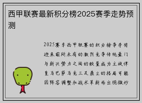 西甲联赛最新积分榜2025赛季走势预测