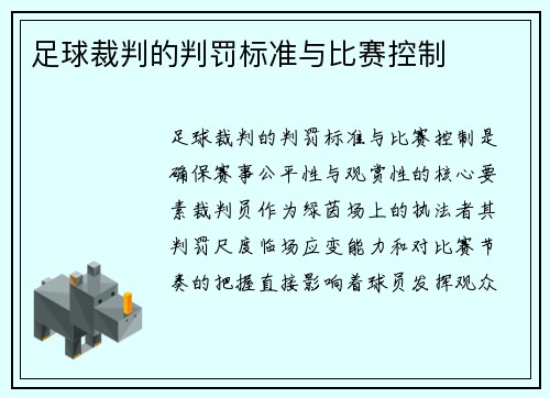 足球裁判的判罚标准与比赛控制