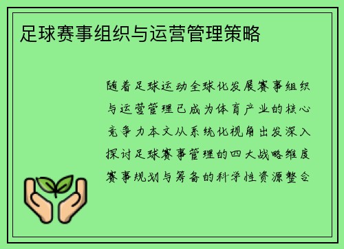 足球赛事组织与运营管理策略